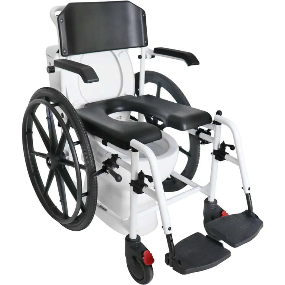 Multifunktionell hygienstol självdriven KMINA med stora bakhjul och ergonomisk design för personlig hygien.
