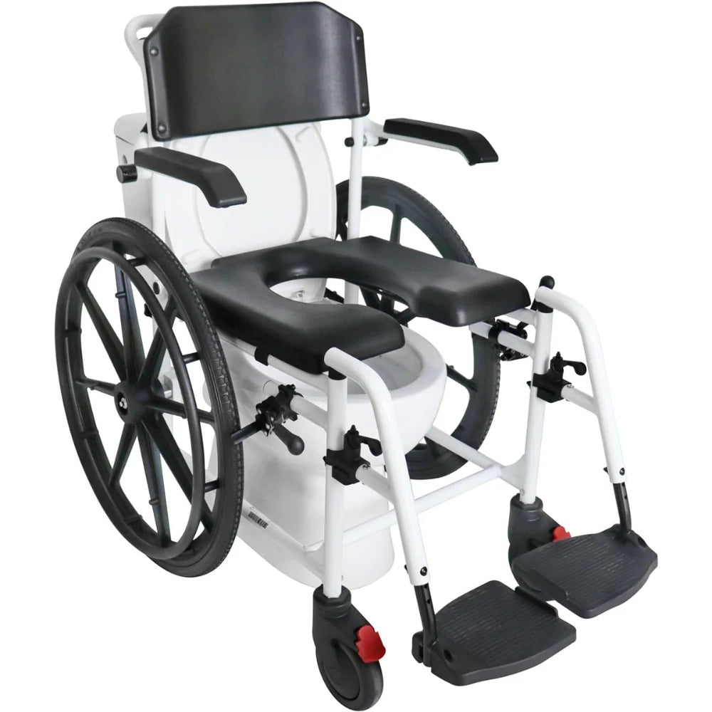 Multifunktionell hygienstol självdriven KMINA med stora bakhjul och ergonomisk design för personlig hygien.