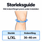 Storleksguide för Patellastöd med silikonpelott, knäomfång L/XL, 36-46 cm.