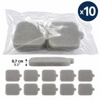 Reservsvamp till krämapplicator i förpackning med 10 grå svampdynor och 0,7 cm tjocklek.
