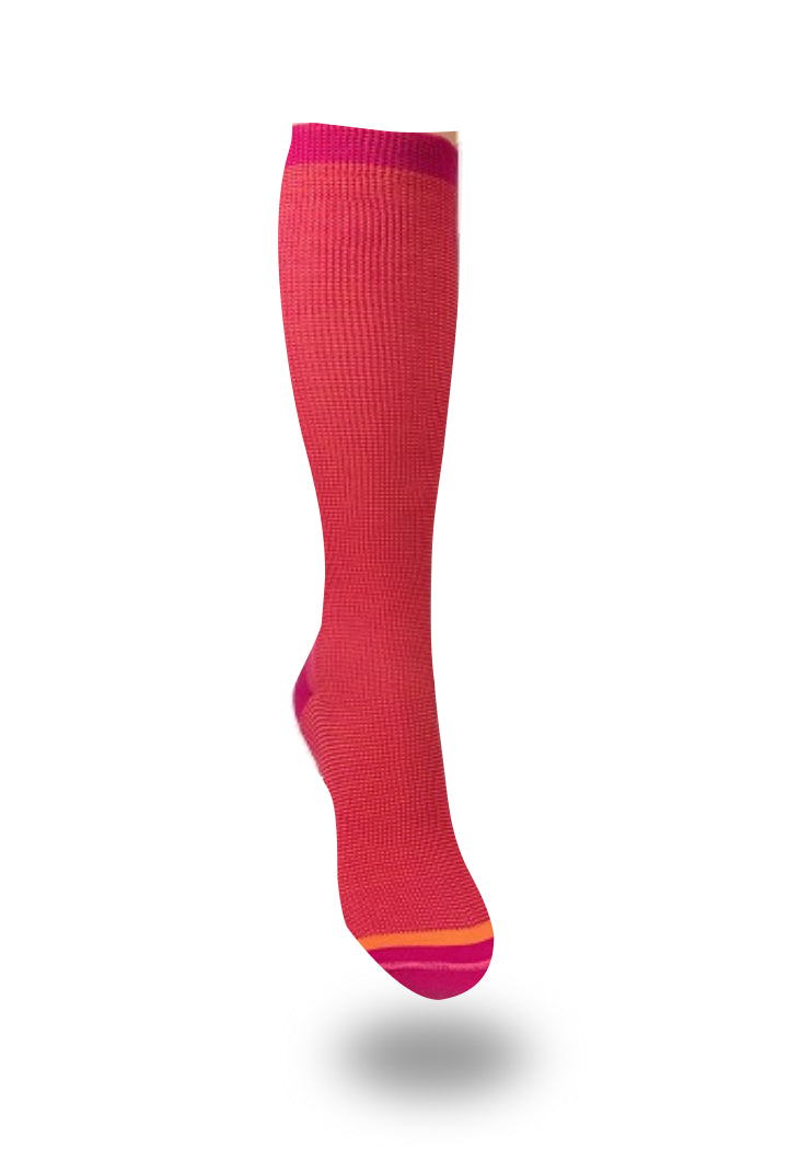 Stödstrumpor TREND Aktiv cerise - knähöga stödstrumpor med graderad kompression i cerise och orange.