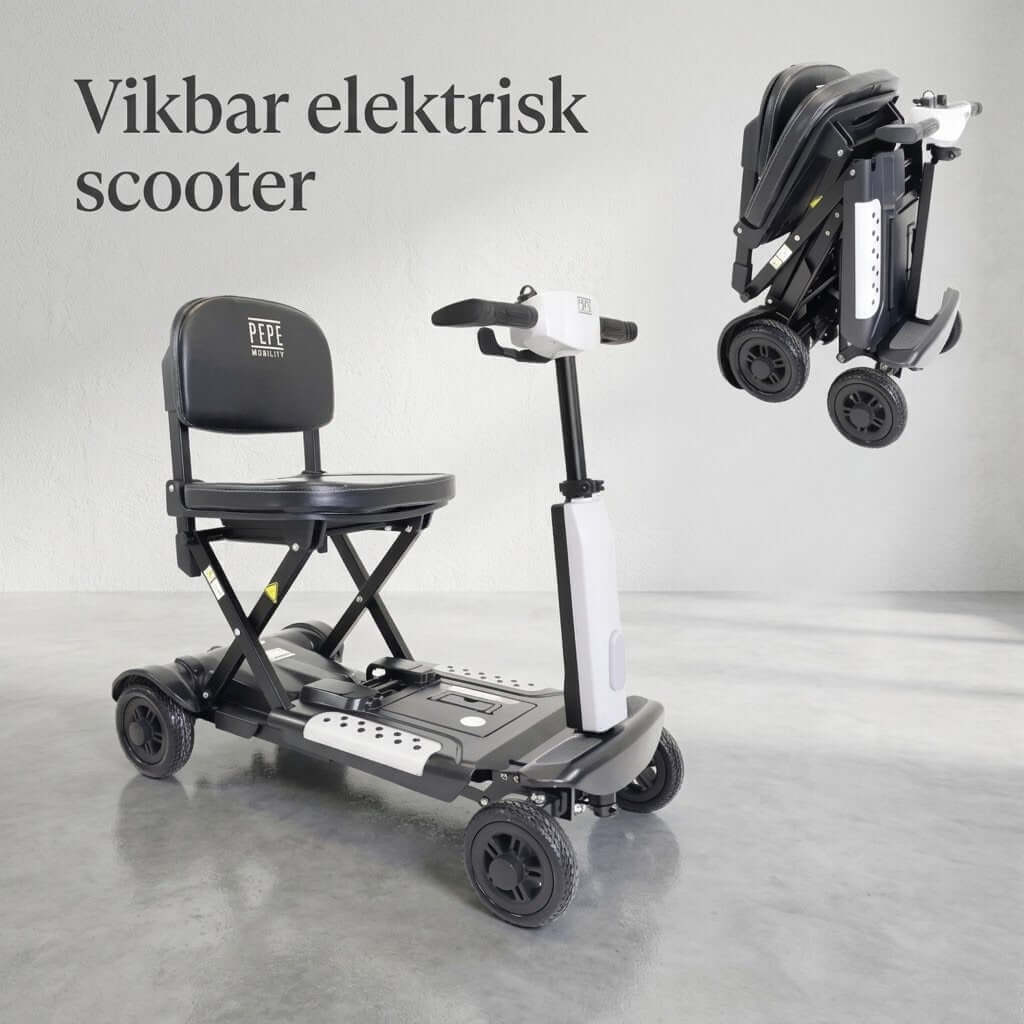 Vikbar promenadskoter PEPE med hopfällbar design och justerbart styre.