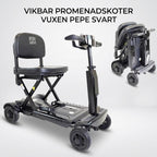 Vikbar promenadskoter vuxen PEPE svart med hopfälld design och justerbart styre.