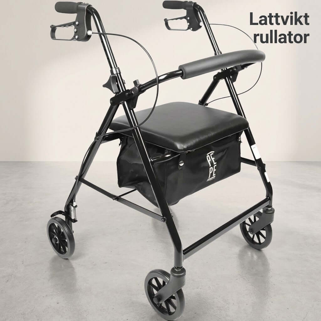 Lättviktig hopfällbar rullator med anodiserad aluminiumram och justerbart handtag