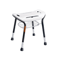 Shower stool Let's Sing White with adjustable legs and optional basket.