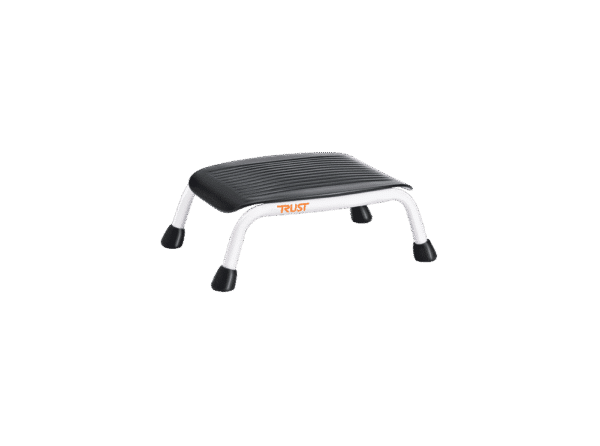 Bathroom footstool with anti-slip and grooved top for safe use in the bathtub.