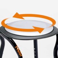 Rotating seat on shower stool Let's Frisbee with arrow markings