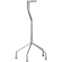 Four-legged metal walker with angled handle for extra stability