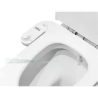 Hygiene nozzle with bidet function mounted under the toilet seat for water cleaning
