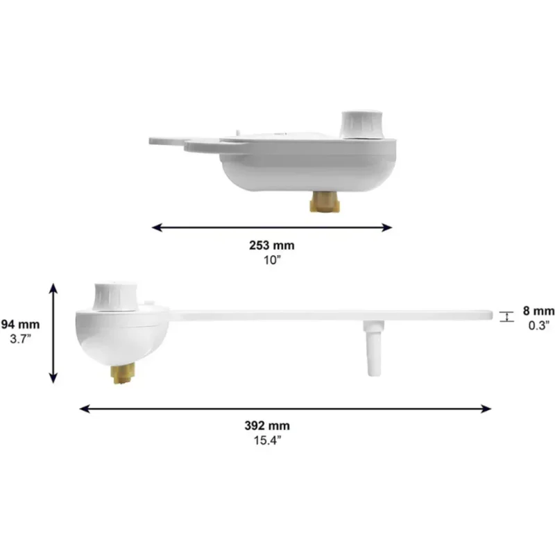Mått hygienmunstycke toalett bidéfunktion Teknisk ritning med mått för hygienmunstycke till toalett