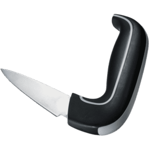 Ergonomic all-purpose knife with angled, easy-grip handle and stainless steel blade