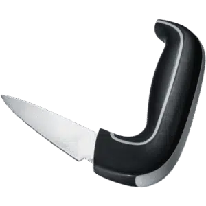 Ergonomisk allkniv med vinklat greppvänligt handtag och rostfritt blad