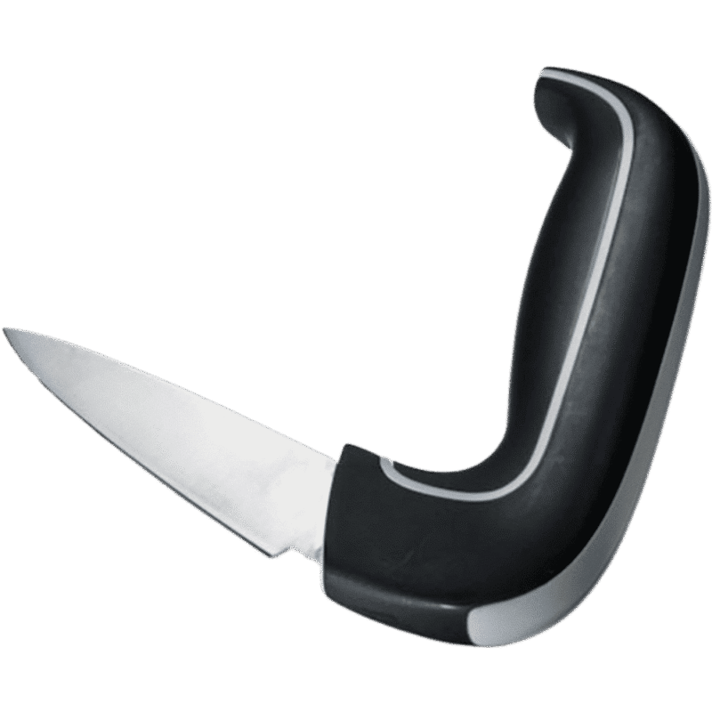 Frukt och skalkniv. Ergonomisk allkniv med vinklat greppvänligt handtag och rostfritt blad