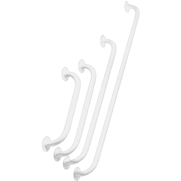 a group of white shower hooks