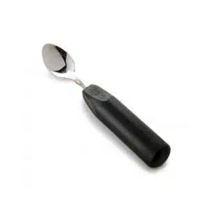 a spoon with a black handle