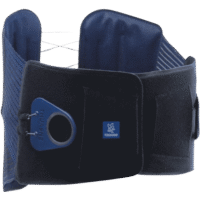 Stable back belt LombaStab with adjustable strap system and four malleable rails for effective pain relief in the lower back.