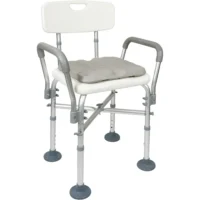 Shower chair with seat and padded armrests in white and gray