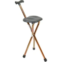 Foldable walking stick with ergonomic handle and stable seat