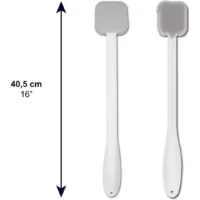 Several images showing the lotion applicator with dimensions, replaceable sponge pads and how it is used on the back.