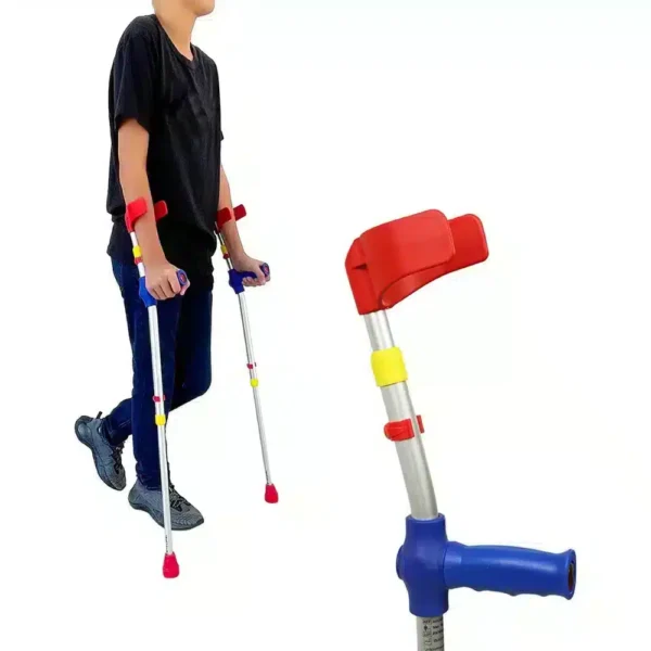 Children use colorful adjustable aluminum crutches with ergonomic grip