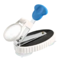 nagelklippare med förstoringsglas. a white and blue device with a blue handle