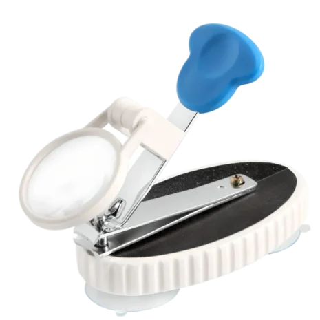 nagelklippare med förstoringsglas nagelklippare med förstoringsglas. a white and blue device with a blue handle