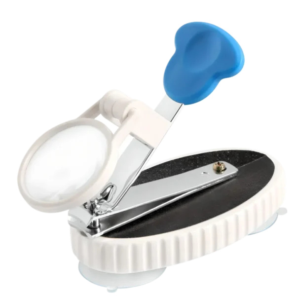 a white and blue device with a blue handle