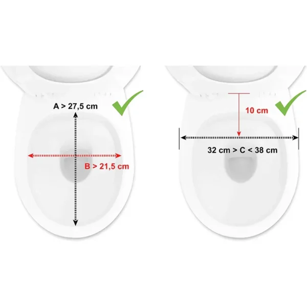 Dimensions to ensure fit of toilet seat with lid 10 cm