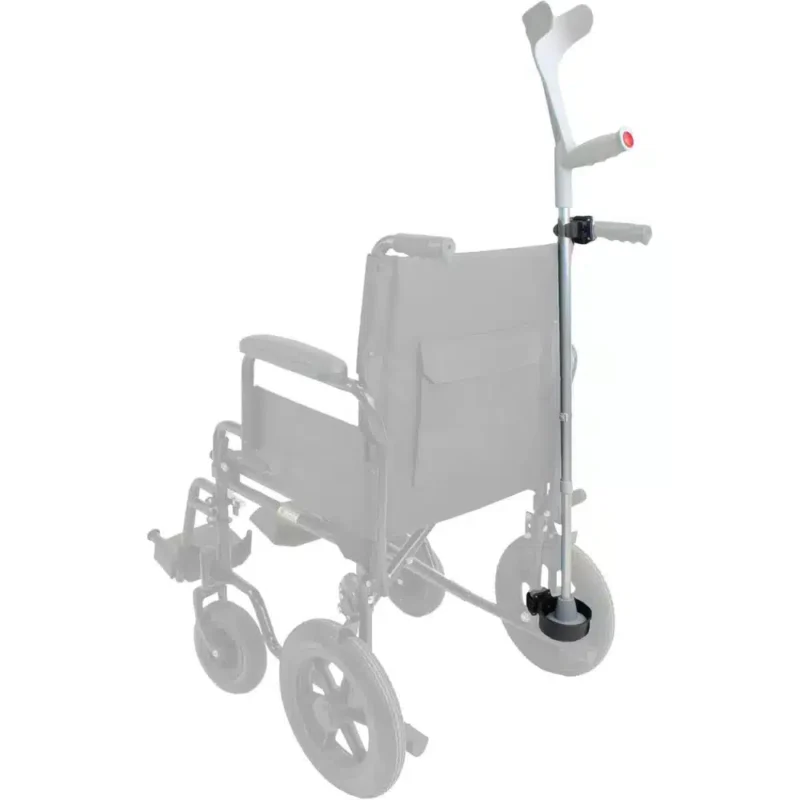 Käpphållare monterad på rullstol Käpphållare monterad på rullstol, visad i profil.