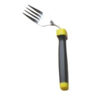 Adjustable ergonomic fork with black handle and yellow details