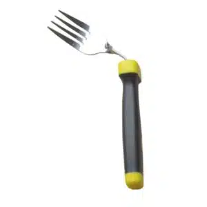 Justerbar ergonomisk gaffel med svart handtag och gula detaljer