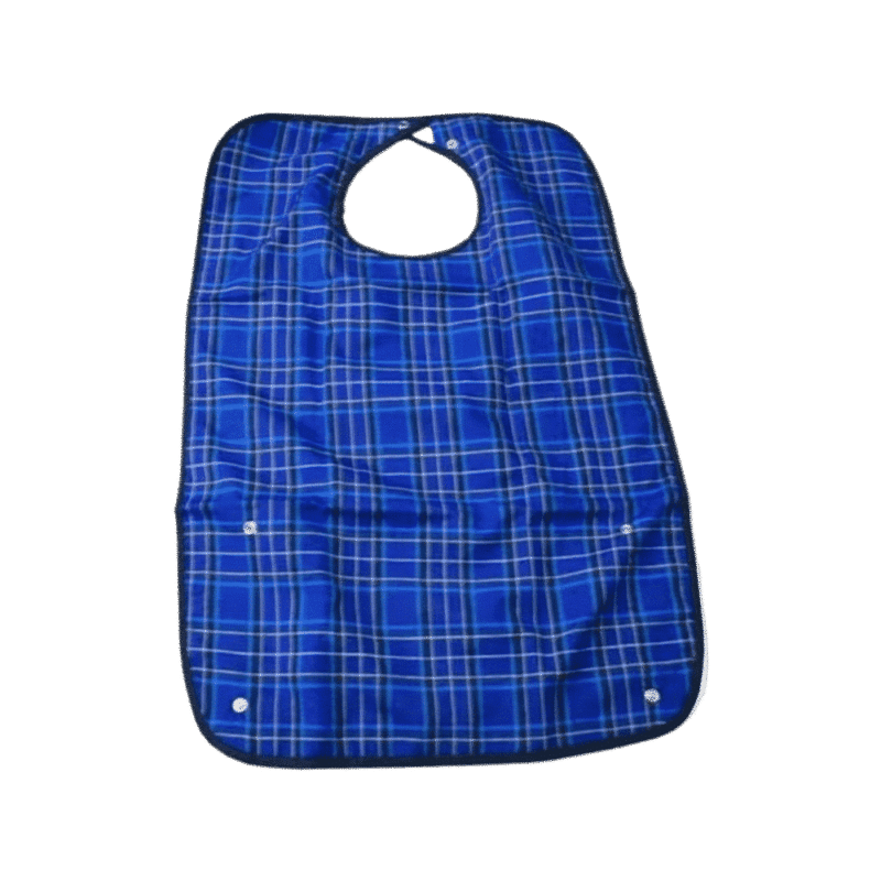 Haklapp med spillficka – blå, storlek medium och large Haklapp med spillficka och justerbar knäppning för vuxna i M och L