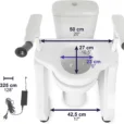 Teknisk ritning med mått för elektrisk toalettstolshiss för en självständigt liv