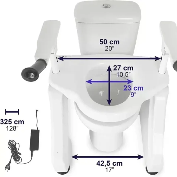 Technical drawing with dimensions for electric toilet lift for independent living
