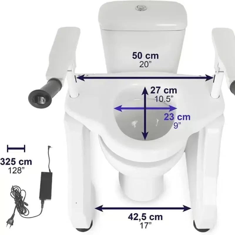 Detaljerade mått för montering Teknisk ritning med mått för elektrisk toalettstolshiss för en självständigt liv