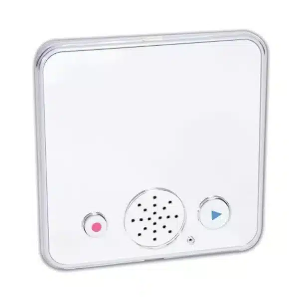 a white square object with buttons and a speaker