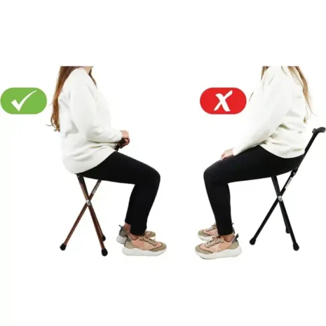 Korrekt användning av sittkäpp Illustration som visar korrekt och felaktig användning av sittkäpp