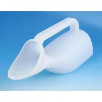 a white plastic urinal with a handle