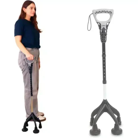 Ergonomisk gång med stabilt stöd Användning av fyrbent krycka vid gång