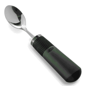 a spoon with a black handle