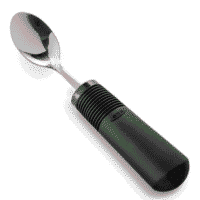 a spoon with a black handle