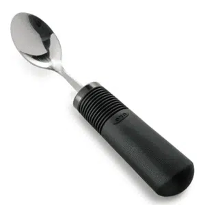a spoon with a black handle