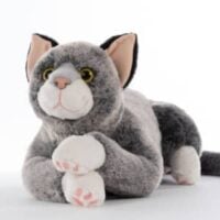 Interactive therapy cat in gray/white plush that purrs and meows