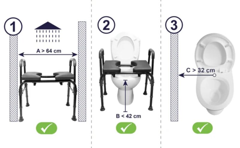 Justerbar Toalettstol 3 i 1 måttillustration Justerbar Toalettstol 3 i 1 måttillustration
