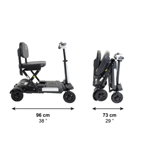 Vikbar elscooter – smart och smidig förvaring Vikbar elscooter för vuxna i sidovy och hopfälld position