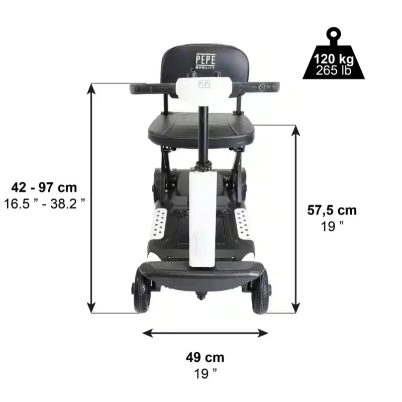 Elscooter för vuxna – kompakta mått Vikbar elscooter för vuxna med mått och sits