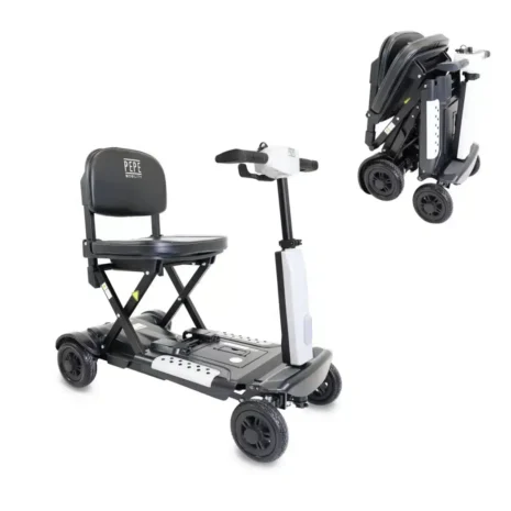 Promenadskoter vikbar för vuxna - Permobil PEPE – komplett produktvy Promenadskoter vikbar för vuxna - Permobil PEPE i vit och svart färg