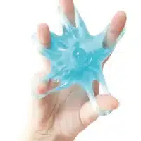 Finger and hand trainer blue in use for training grip and strength