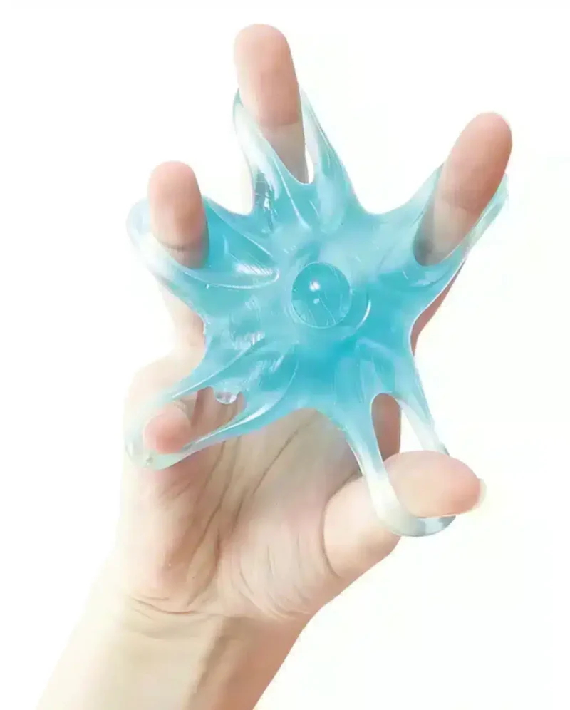 Finger och hand tränare blå Finger och hand tränare blå i användning för träning av grepp och styrka