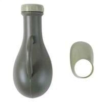 Mobile urine bottle 1000 ml in green plastic with lid and separate funnel.